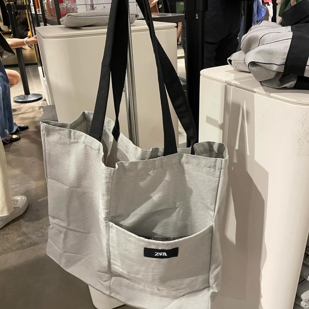 Zara Large Recycled Foldable Tote Bag Grey/Black